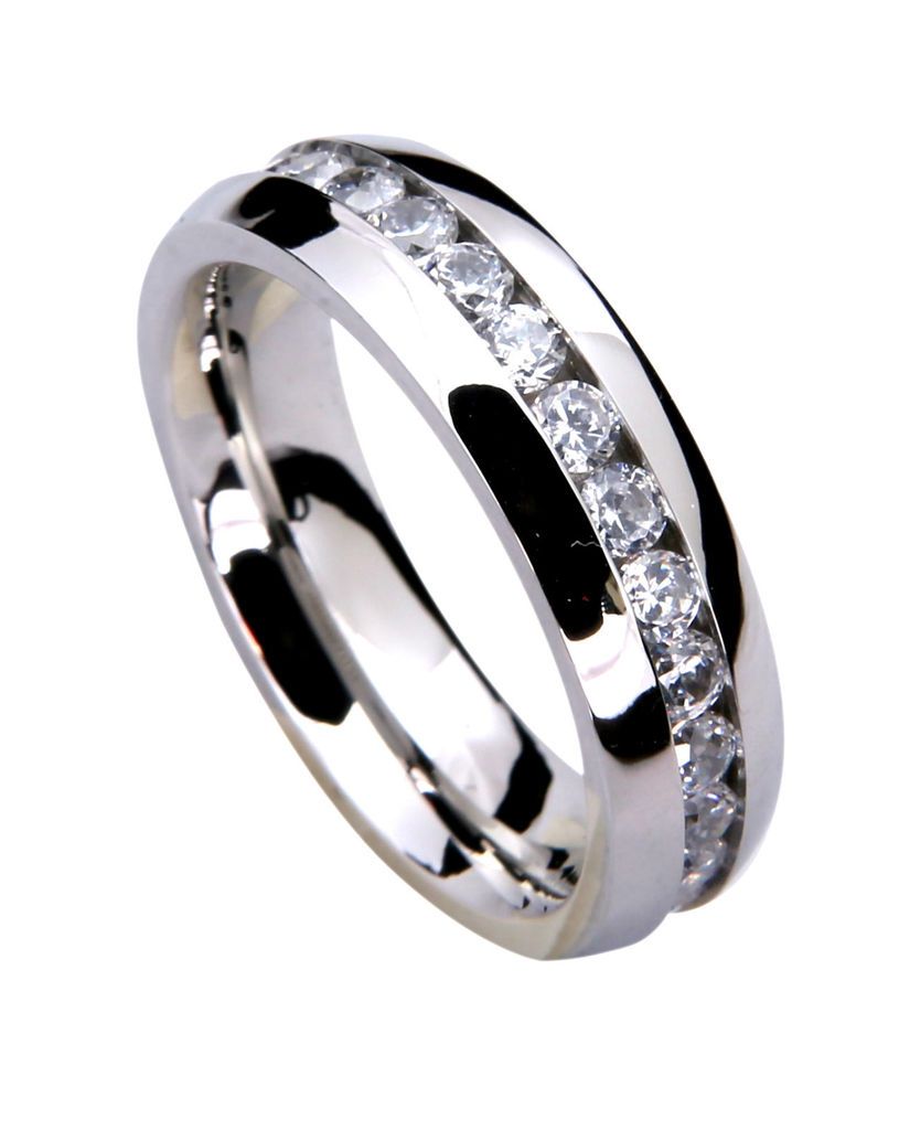 Mens Wedding Band Ring Stainless Steel CZ Sizes 7 14 including 12