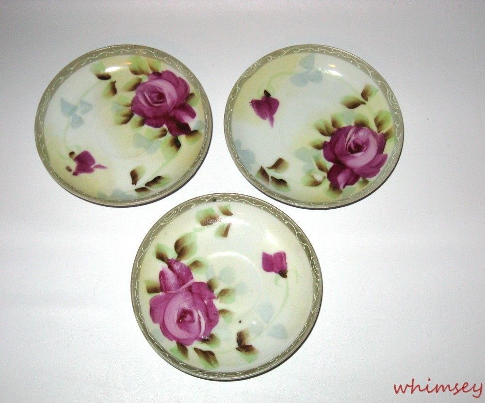 Te Oh China Nippon 3 Saucers Hand Painted Roses and Moriage