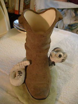 XRARE HANDEMADE CERAMIC COWBOY BOOT WITH RATTLE SNAKE HOLDER/PLANTER
