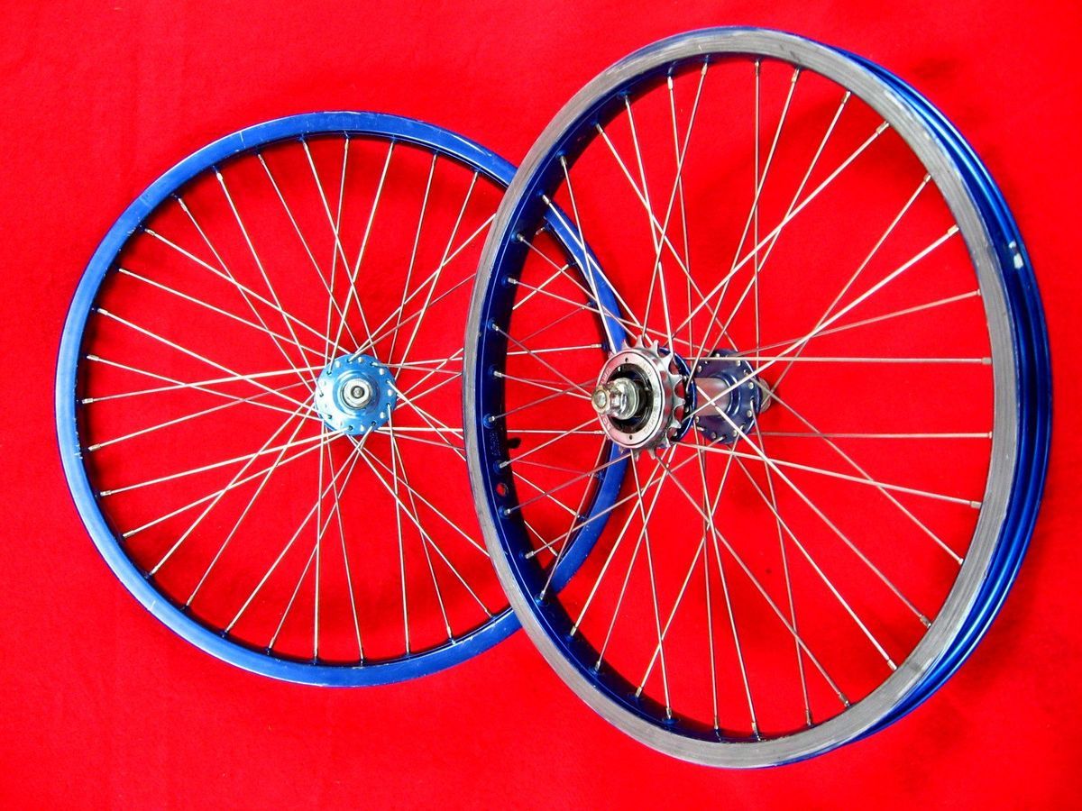 Old School BMX Araya 7x 20 x 1 75 Wheels Blue Sunshine Hubs Brad